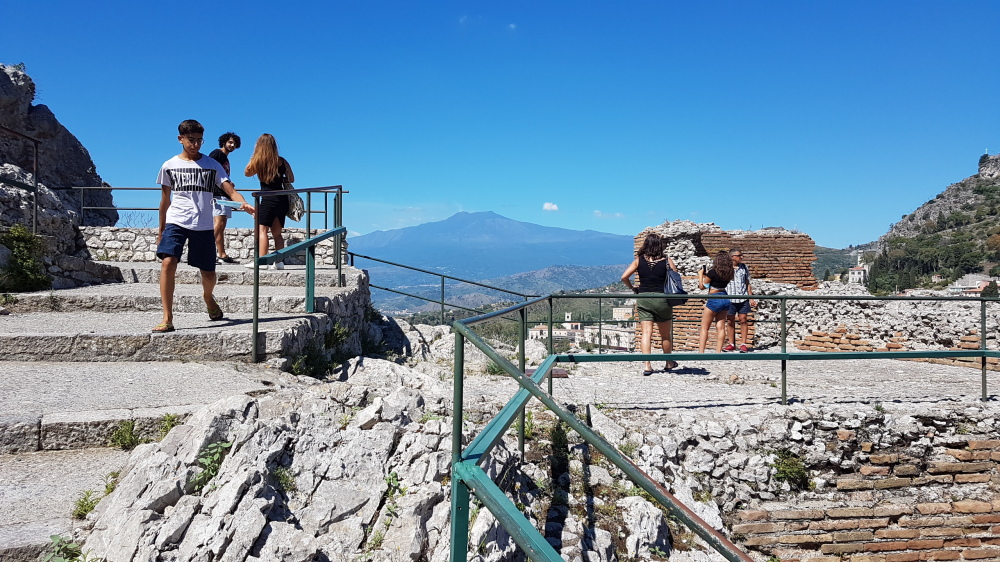 taormina greek tether panoramic view on etna